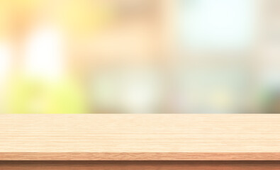 empty wooden table on green background