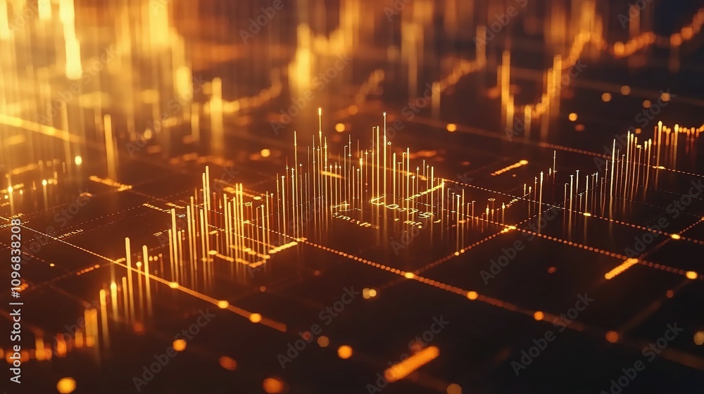 Poster gold trading chart visualization with stock market analysis data and financial metrics in dynamic gr