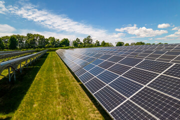 Solar panels aerial view. The concept of clean green renewable energy. Alternative source of power...