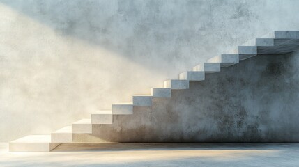 Concrete Staircase Against a Textured Wall, Illuminated by Sunlight