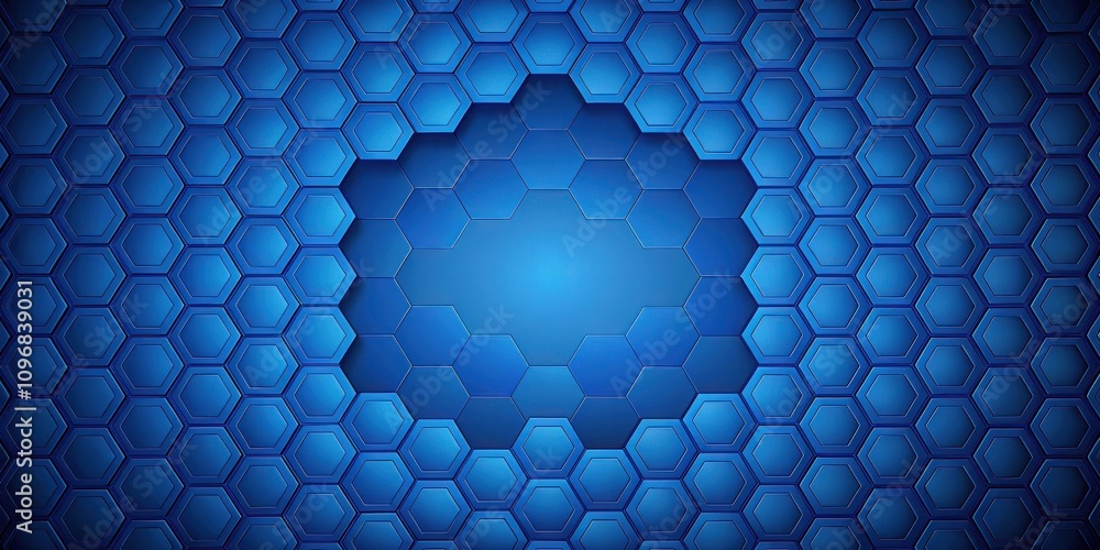 Poster abstract hexagon pattern with a central hole in a deep blue hue