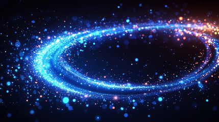 Obraz premium blue neon swirl creating dynamic, glowing lines with a curved flow symbolizing energy, motion, and digital transformation in a futuristic, high-tech environment