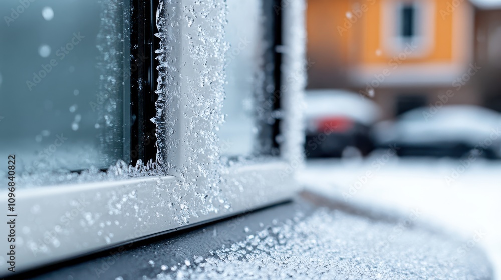 Aufkleber a close-up of a window with frost forming intricate patterns, capturing the cold yet mesmerizing bea