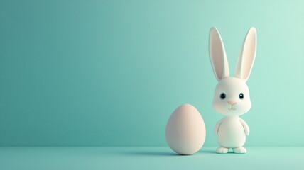 Obraz premium Adorable White Bunny with Pastel Easter Egg