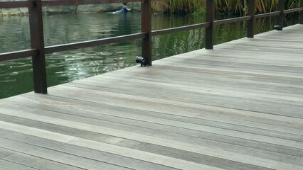 walking on the bridge over the river 