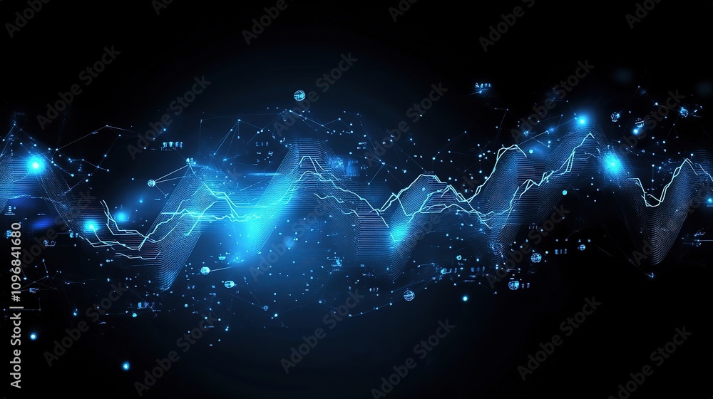 Poster dynamic stock market concept design featuring vibrant digital elements and abstract lines representi