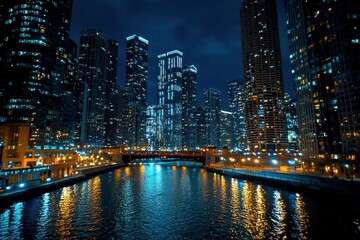 Obraz premium A city skyline with a river running through it