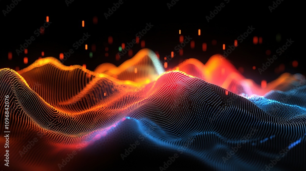 Poster abstract financial graphs representing market trends and data streams