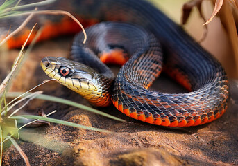 Close up of a California Red sided Garter snake