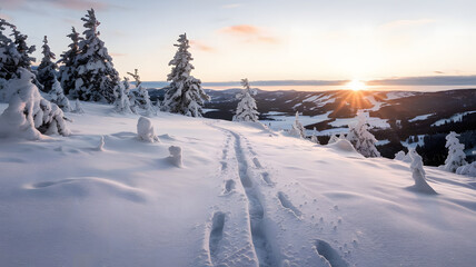 A trail of footprints in freshly fallen snow