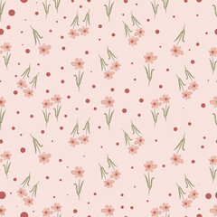 Elegant seamless pattern featuring romantic pink blushy flowers and delicate dots on a soft pastel background. Perfect for wedding designs, stationery, textiles, and digital art projects.