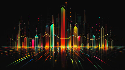 Abstract black background with Colorful charts and graphs with statistics to innovative analyze business potential and forecast future development of companies growth.