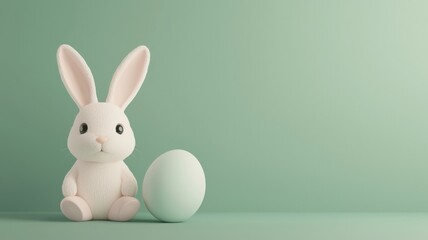 Obraz premium Curious Bunny with Pastel White Egg
