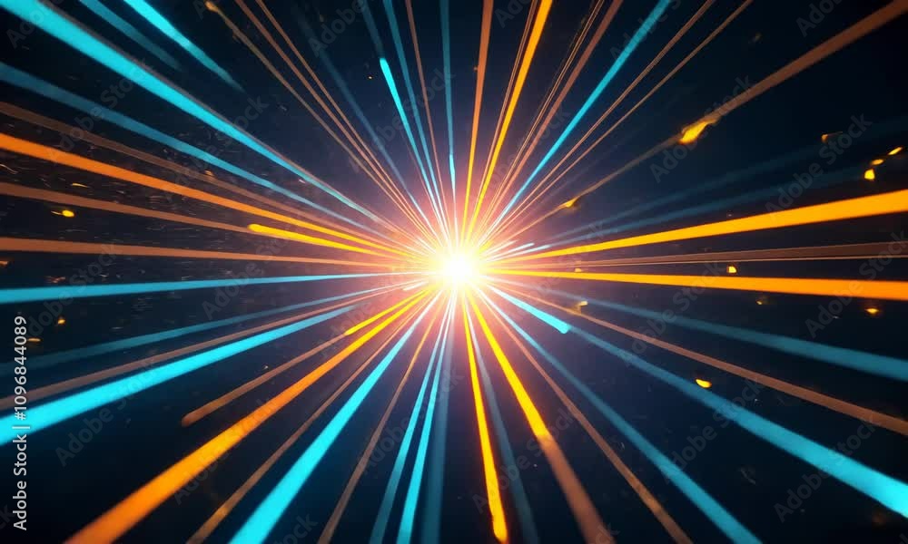 Poster dynamic light burst with radiant streaks creating an energetic starburst effect