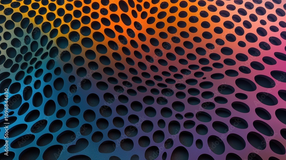 Poster a vibrant, abstract pattern featuring interconnected shapes in various colors, creating a visually i