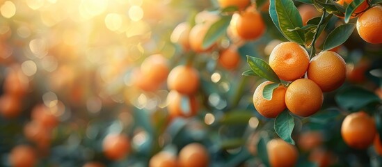 Sun-Kissed Mandarin Oranges Hanging on a Branch