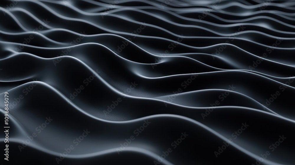 Poster abstract image of smooth, flowing waves in deep tones, creating a serene, undulating effect that evo