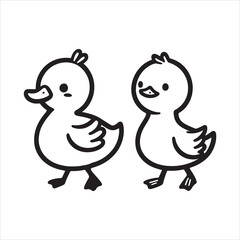 cute duck line art  silhouette on white background

