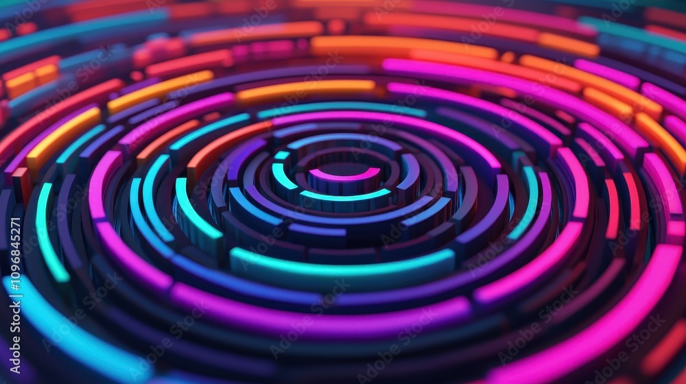 Poster A vibrant circular design featuring neon colors in concentric patterns, creating a mesmerizing and dynamic visual effect.