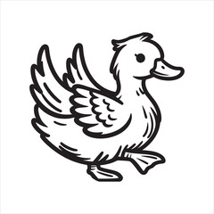 cute duck line art  silhouette on white background
