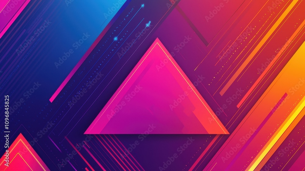 Poster a vibrant abstract design featuring geometric shapes with a focus on a pink triangle against a color