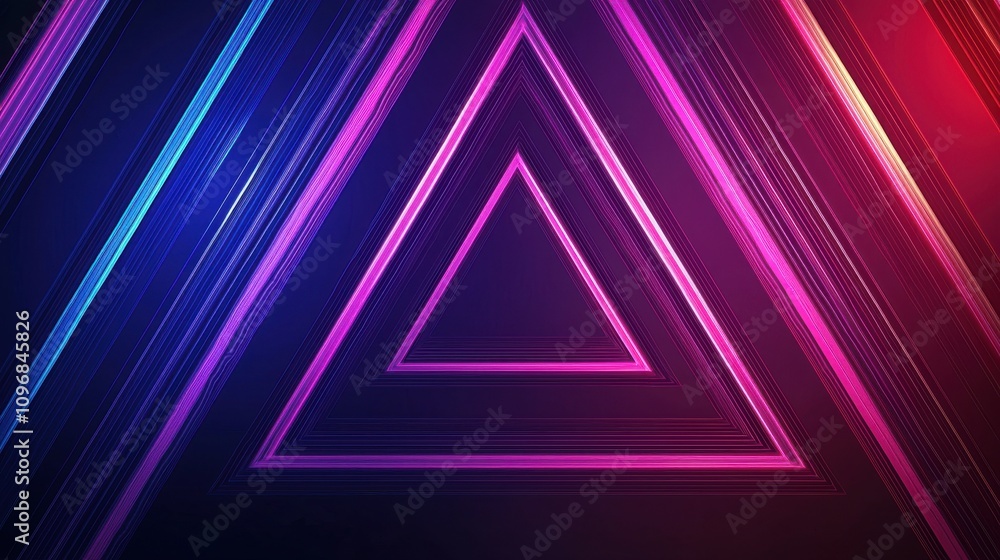 Poster a vibrant digital background featuring layered triangles in shades of blue and pink, creating a dyna