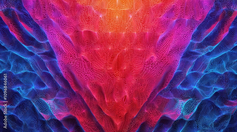 Poster a vibrant abstract pattern featuring swirling colors of red, pink, and blue, creating a visually sti