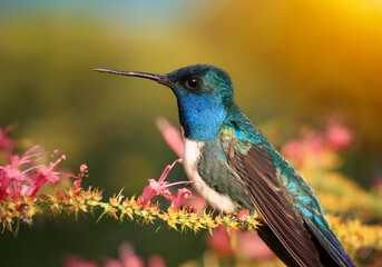 Fototapeta premium Green and blue colored Swallow Tailed Hummingbird