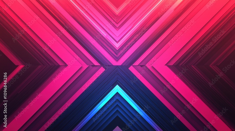 Poster a vibrant geometric pattern featuring intersecting lines in shades of pink and blue, creating a mode