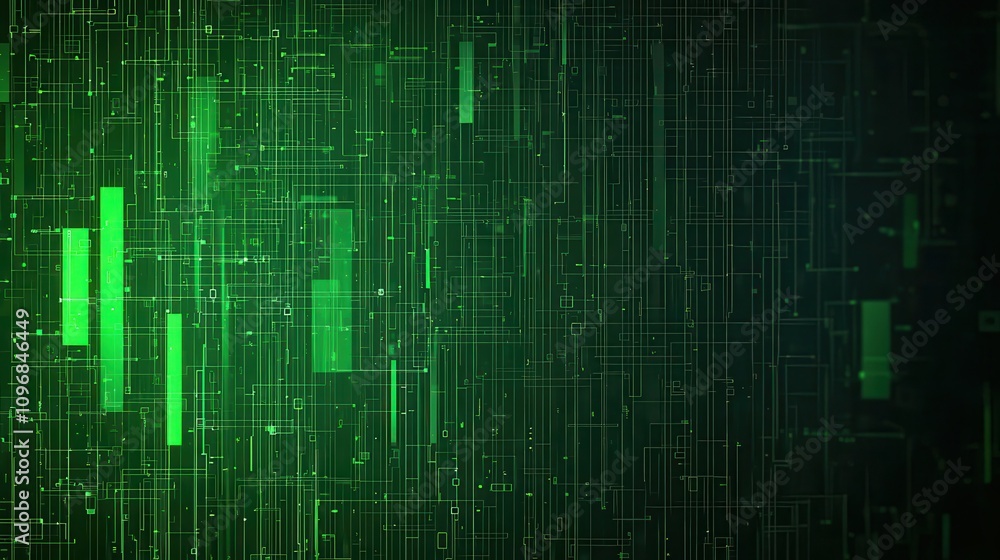 Poster a digital green abstract background with vertical lines and grid-like patterns, conveying a sense of