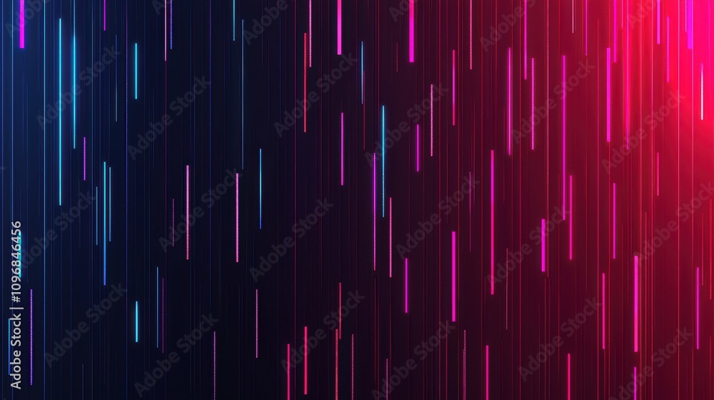 Poster a vibrant abstract background with vertical neon lines in blue and pink, creating a dynamic and ener