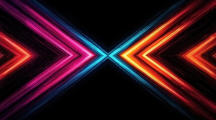 A vibrant design featuring intersecting arrows of colorful light against a dark background, creating a dynamic and energetic visual effect.