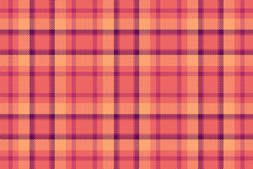 Rich vector fabric texture, shape seamless plaid textile. Industrial tartan pattern check background in red and orange colors.