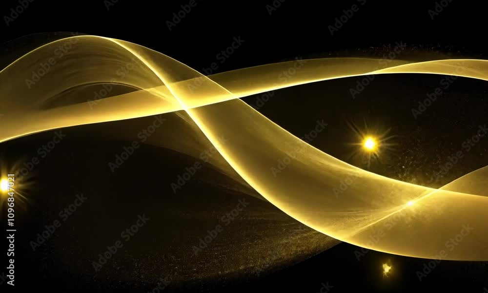 Poster mesmerizing golden light waves dancing in dynamic motion across black background