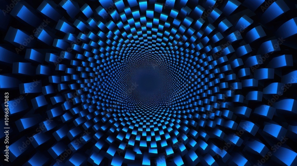 Poster a mesmerizing blue tunnel pattern with a spiral effect, creating a sense of depth and movement.