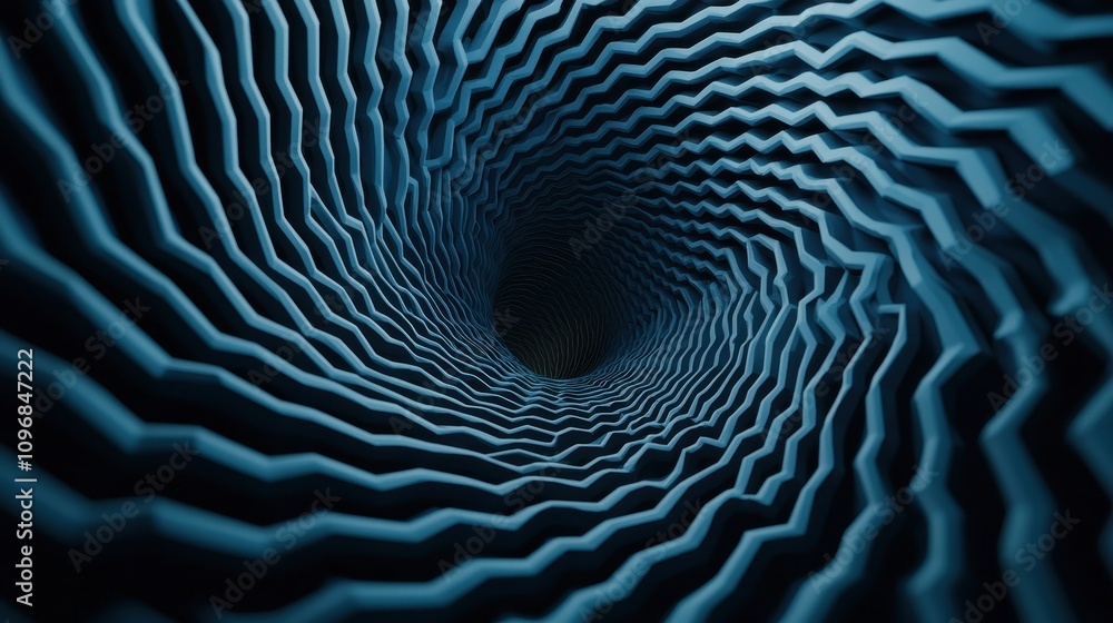 Poster a mesmerizing close-up of a spiral tunnel featuring intricate, wavy textures and deep blue hues, cre