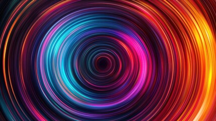 A colorful abstract image featuring swirling concentric circles in vibrant hues of blue, pink, and orange, creating a dynamic visual effect.