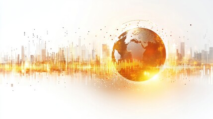 Global Network: Cityscape and Earth Globe Digital Art