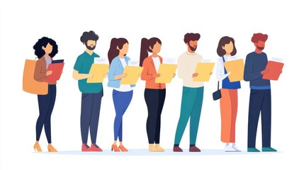 Fototapeta premium Group of People Holding Documents Queueing Together