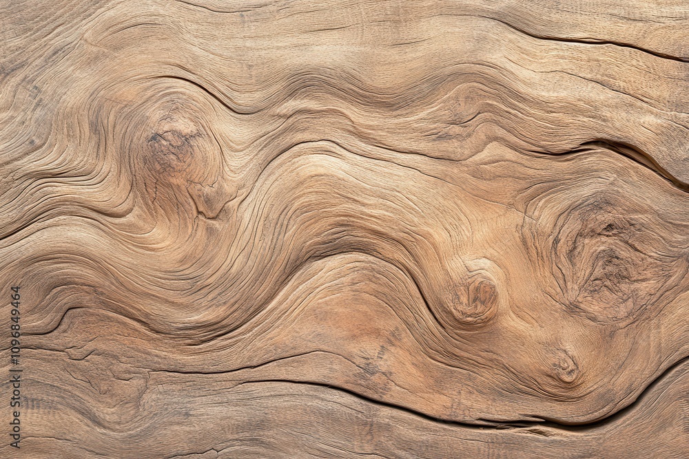 Poster a close-up view of textured wood, featuring smooth, wavy patterns that highlight the natural grain a