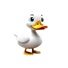 A cute white cartoon duck with bright eyes and a cheerful expression, ideal for children&rsquo;s illustrations, fun character designs, or playful-themed projects.