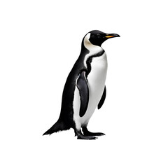 Fototapeta premium A realistic side-view illustration of a standing penguin with black and white plumage, perfect for wildlife education, artistic decor, or nature-themed projects.