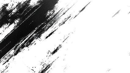 Abstract Grunge Splatter Line Pattern on white and transparent background. Dynamic black paint strokes on a white background, Abstract grunge texture of black paint. A layer for use in design.
