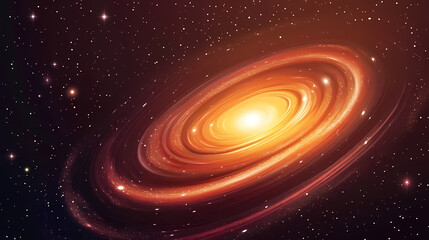 A bright swirling galaxy with a glowing core against a dark starry background. Infinite Starry Patterns. Illustration