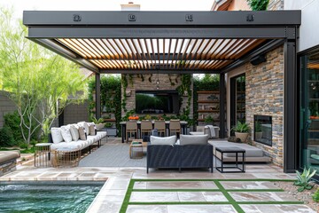  Modern Pergola with Greenery and Elegant Patio Setup in Arizona