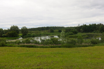 Orekhovno Landscape Park in the Pskov region. View of the picturesque pond