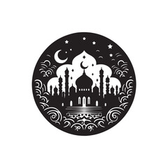 Black Color ramadan Silhouette Vector Illustration, Solid White Background 5.eps