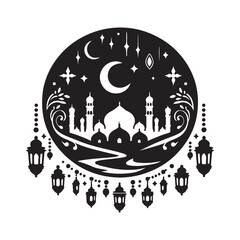 Black Color ramadan Silhouette Vector Illustration, Solid White Background 13.eps