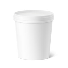 Realistic paper cup with lid mockup. Vector illustration isolated on white background. Can be used for ice cream, sour and foods. Perfect for easy customisation and editing your graphics. EPS10.