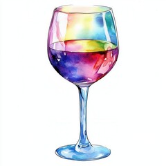 Colorful watercolor wine glass with vibrant hues.